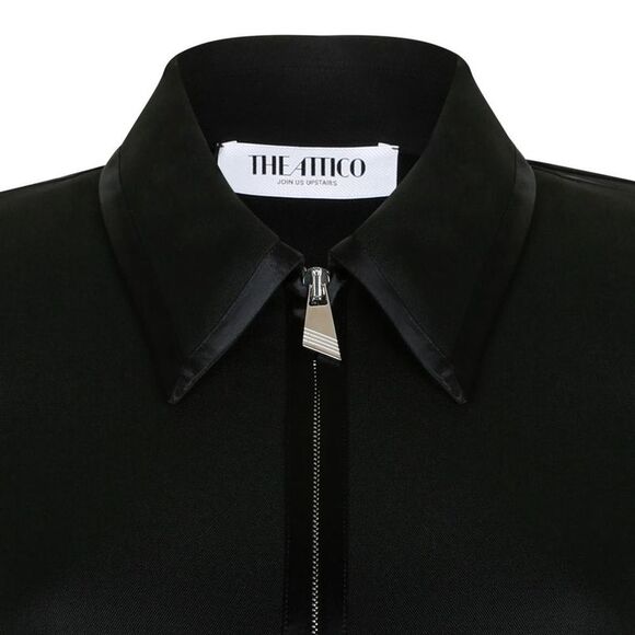 THE ATTICO Long Sleeve Shirt Dress with Zipper Detail Women BLACK Dresses - Picture 3 of 4